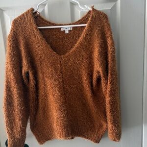BP Women's Fuzzy V-Neck Sweater in Rust